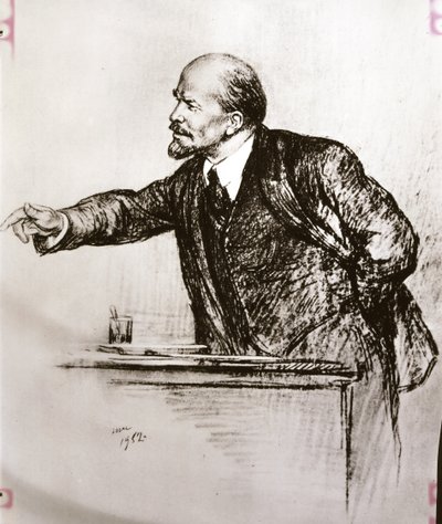 LENIN Wladimir Iljitsch (1870-1924): Lenin hält eine Rede. (Zeichnung) von Artist Unknown