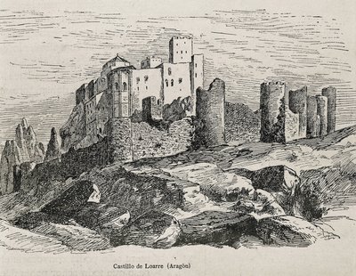 Loarre. Romanische Burg. Gravur. SPANIEN. ARAGON. Zaragoza. Allgemeine Militärakademie von Artist Unknown