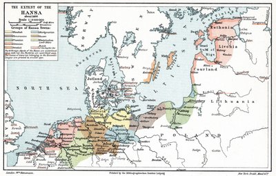 Karte des Ausmaßes der Hanse um 1400 von Artist Unknown