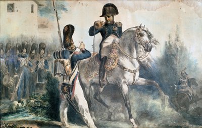 Napoleon I. Bonaparte: "Nach Ihnen, Sire" (farbiger Druck) von Artist Unknown