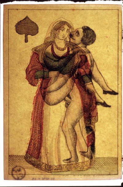 Alte Spielkarten: erotische Szene. Musé de la Carte à Plouer, Issy-les-Moulineaux. von Artist Unknown