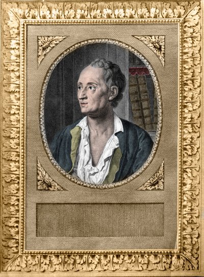 Porträt von Denis Diderot (1713-1784), französischer Schriftsteller und Philosoph, hinter ihm zwei Bände der Enzyklopädie von Artist Unknown