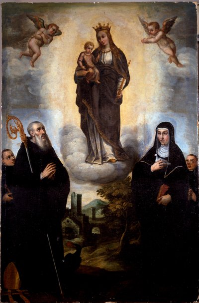 Die Jungfrau mit dem Kind, dem heiligen Benedikt von Nursia und ihrer Schwester Scholastika, Gründerin des Benediktinerordens von Artist Unknown