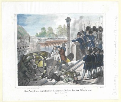 Der Angriff des k. k. Infanterieregiments Nassau an der Taborbrücke am 6. Oktober 1848 von Artist Unknown