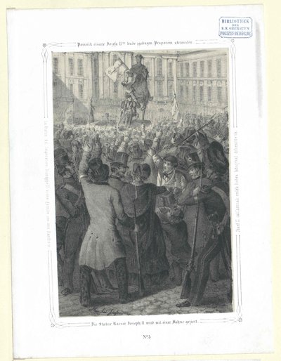 Die Statue von Kaiser Joseph II mit einer kostbaren Fahne von Artist Unknown