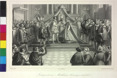 Hochzeit von König Matthias I. mit Erzherzogin Anna durch Kardinal Franz von Dietrichstein am 4. Dezember 1611 von Artist Unknown