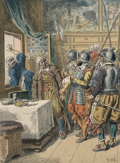 Verhaftung von Pierre Broussel (1575 - 1654) im Jahr 1648 auf Befehl von Anna von Österreich, die den Aufstand des Volkes (Tage der Barrikaden) und die Fronde auslöste von Artist Unknown