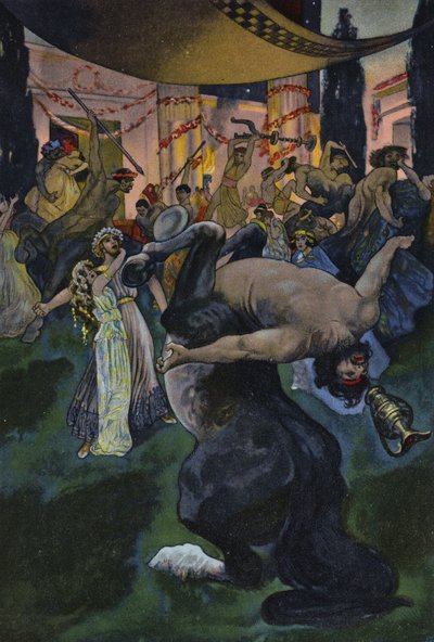 Satyrn stören das Hochzeitsfest von Orpheus und Eurydike, Szene aus Orpheus in der Unterwelt von Artus Scheiner