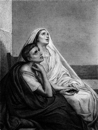 Heilige Monique mit Heiliger Augustinus - auf dem Frontispiz der Geschichte der Heiligen Monique von Abbe Bougaud, Librairie Poussielgue 1866 von Ary Scheffer
