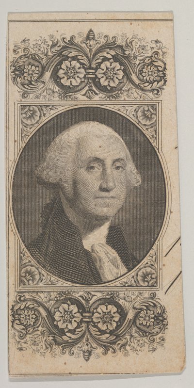 Banknotenmotiv: Porträt von George Washington in einem dekorativen Rahmen, ca. 1824-37 von Asher Brown Durand.