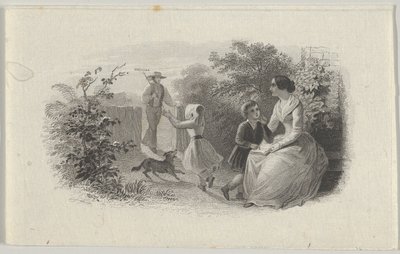 Banknoten-Vignette mit einer Familie in einem Garten, ca. 1824-37 von Asher Brown Durand.
