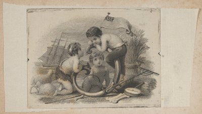 Banknotenvignette mit drei Putti als Hirte, Bauer und Seemann, ca. 1824-37 von Asher Brown Durand.