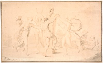 Bacchanal. Ein Satyr, ein Bacchant und drei Bacchantinnen tanzen um eine Priapsherme von Asmus Jacob Carstens
