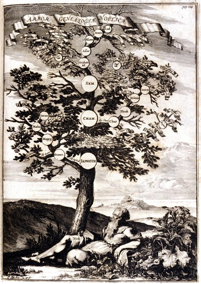 Stammbaum von Noe nach: Athanasius Kircher, Turris Babel, Rom 1675 Mailand von Athanasius Kircher