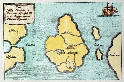 Karte der legendären Insel Atlantis - aus dem Mundus Subterraneus von Athanasius Kircher von Athanasius Kircher