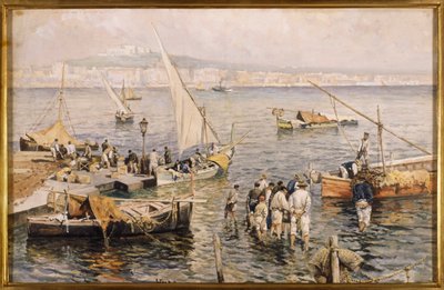 Marina mit Fischern von Attillo Pratella