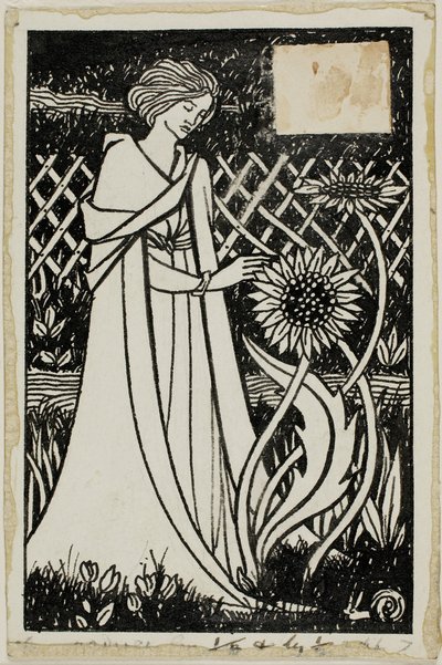 Dekorative Studie: Frau mit Sonnenblumen von Aubrey Beardsley