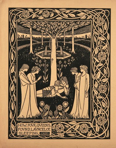 Wie vier Königinnen Lancelot schlafend fanden. Illustration zum Buch Le Morte d