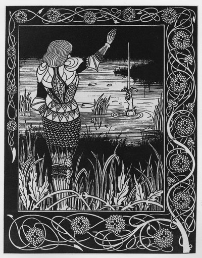 Wie Sir Bedivere das Schwert Excalibur ins Wasser warf, eine Illustration aus 