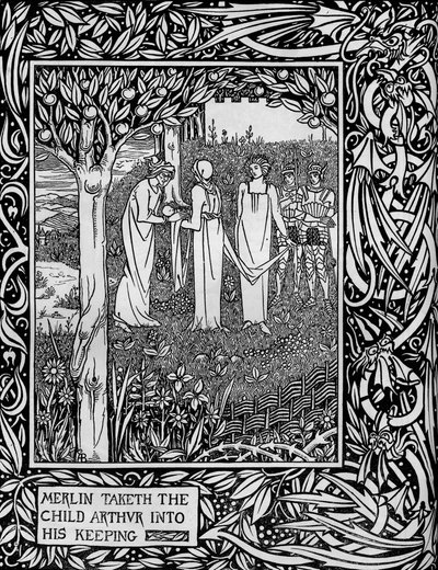 Merlin nimmt das Kind Arthur in seine Obhut, ca. 1893 von Aubrey Beardsley