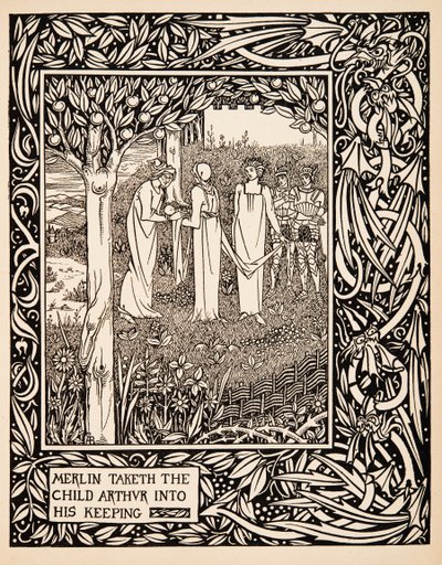 Merlin nimmt das Kind Arthur in seine Obhut, Illustration aus 