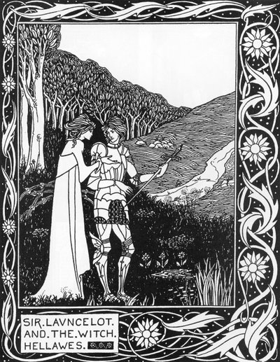 Sir Launcelot und die Hexe Hellawes (Lancelot und die Hexe Hellawes) Illustration von Aubrey Beardsley (1872-1898) aus Thomas Malorys Der Tod von Arthur von Aubrey Beardsley