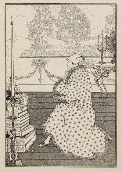 Das Gebet des Barons. Aus "Der Raub der Locke." aus einem Buch mit fünfzig Zeichnungen von Aubrey Beardsley
