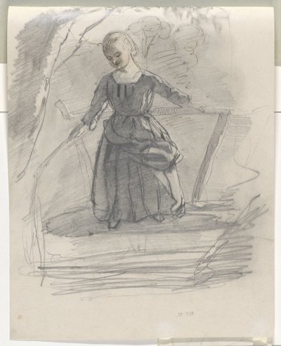 Angelndes Mädchen auf einer Brücke von August Allebe