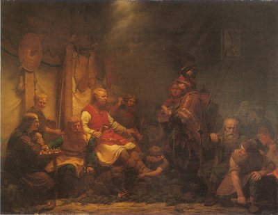König Ellas Boten vor den Söhnen von Ragnar Lodbrok von August Malmström