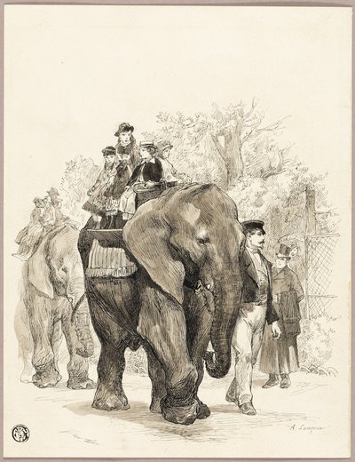 Elefant mit Reitern im Jardin des Plantes, Paris von Auguste Andre Lancon
