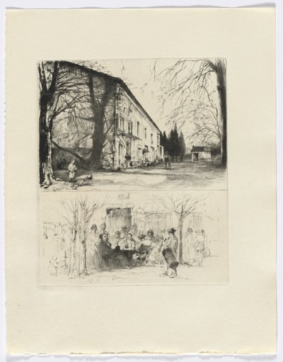 Frédéric Mistral: Mémoires et Recits von Frédéric Mistral: Straßenszene/ Menschen an einem Außentisch (Einfügung nach S. 24) von Auguste Brouet