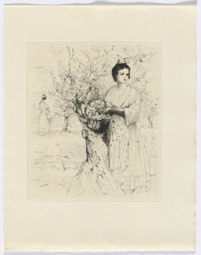 Frédéric Mistral: Mémoires et Recits von Frédéric Mistral: Frau draußen mit einem Korb voller Blumen (Einlage nach S. 192) von Auguste Brouet