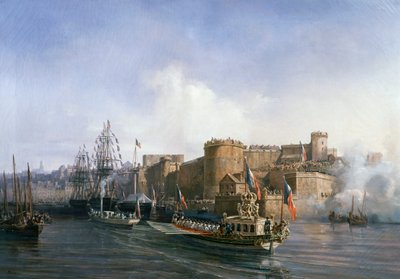 Besuch Napoleons III. in Brest, das Boot des Kaisers fährt am 11. August in den Hafen ein von Auguste Etienne Francois Mayer