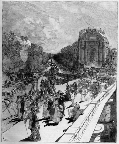 Defilee der Studenten der École Polytechnique (Monome) auf dem Place Saint-Michel in Paris, 24. Juni von Auguste Lepere