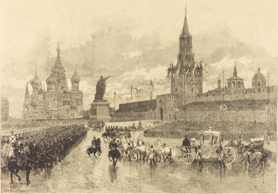 Die Krönung des Zaren. Der kaiserliche Zug durchquert den Königlichen Platz von Auguste Lepère and Auguste Gérardin