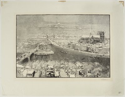 Paris unter dem Schnee, gesehen vom Gipfel von St. Gervais von Auguste Louis Lepère