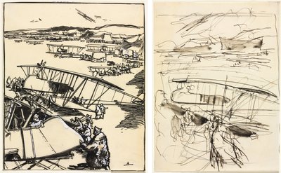 Flugzeuge ruhen auf dem Gelände (recto und verso) von Auguste Louis Lepère