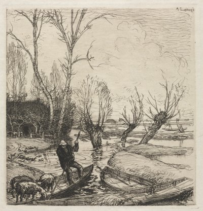 [Mann in einem Boot mit drei Schafen] von Auguste Louis Lepère