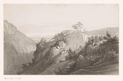 Berglandschaft mit in den Felsen gemeißelter Figur von Auguste Numans (attributed to)