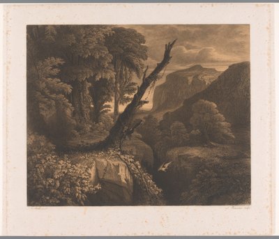 Berglandschaft mit Vogel fliegend durch ein Tal von Auguste Numans