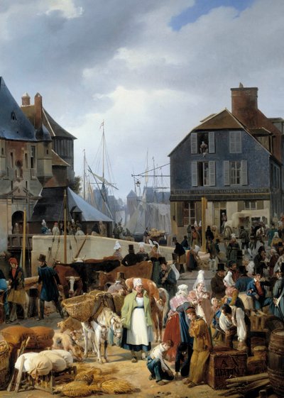 Verladung von Vieh auf den Passagier im Hafen von Honfleur (Detail) von Auguste Xavier Leprince