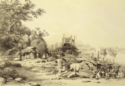 Hausboote in der Bucht von Cowloon, Platte 6 aus Skizzen von China, graviert von Eugene Ciceri, 1842 von Auguste after Borget