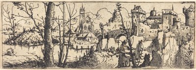 Landschaft mit Schloss rechts, umgeben von Felsen, 1546 von Augustin Hirschvogel