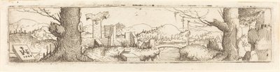 Landschaft mit einem Bach und Ruinen von Augustin Hirschvogel