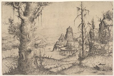 Flusslandschaft mit großem Baum links, 1546 von Augustin Hirschvogel