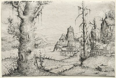 Flusslandschaft mit großem Baum links, 1546 von Augustin Hirschvogel