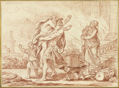 Aeneas flieht mit Anchises aus den Ruinen Trojas von Augustin Pajou