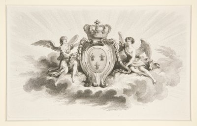 Königliches Wappen mit Lilien flankiert von Engeln, Reproduktion aus dem 19. Jahrhundert von Augustin de Saint Aubin