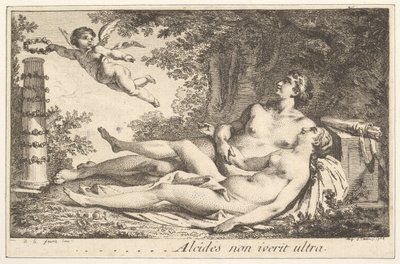 Vignette neben dem Namen von Augustin de St. Aubin, 1762 von Augustin de Saint Aubin