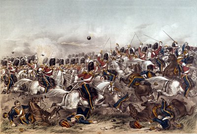 Schlacht von Balaclava. Brillanter Angriff der Scots Greys, 25. Oktober 1854, graviert von Augustus Butler, veröffentlicht von Stannard und Dixon, London, 6. Januar 1855 von Augustus Butler